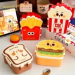 Creative Cartoon Bento Box Divided Leakproof Portable Lunch Box Hamburger French Fries Food Container Picnic